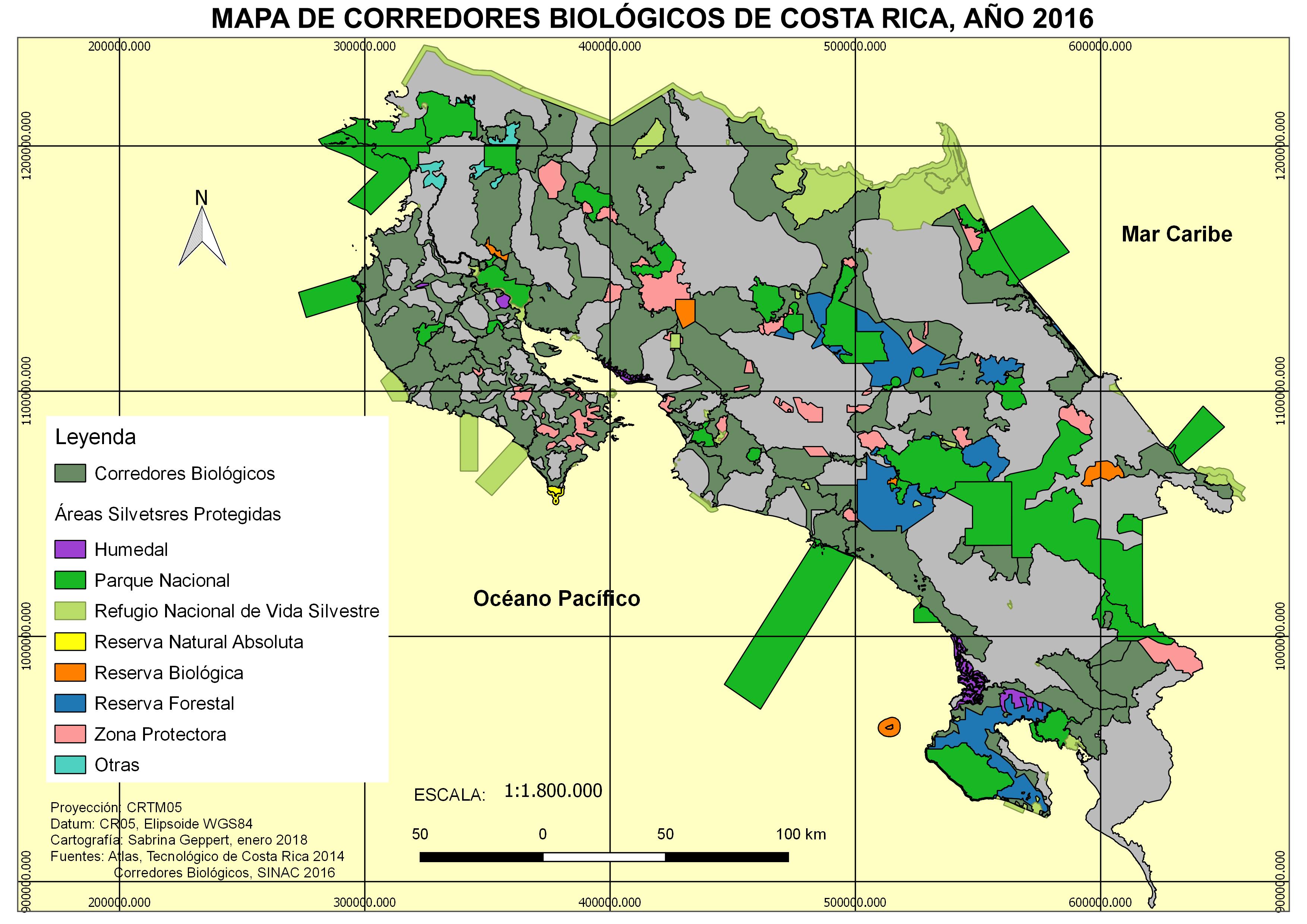 Mapa del Programa Nacional de Corredores Biológicos 2017