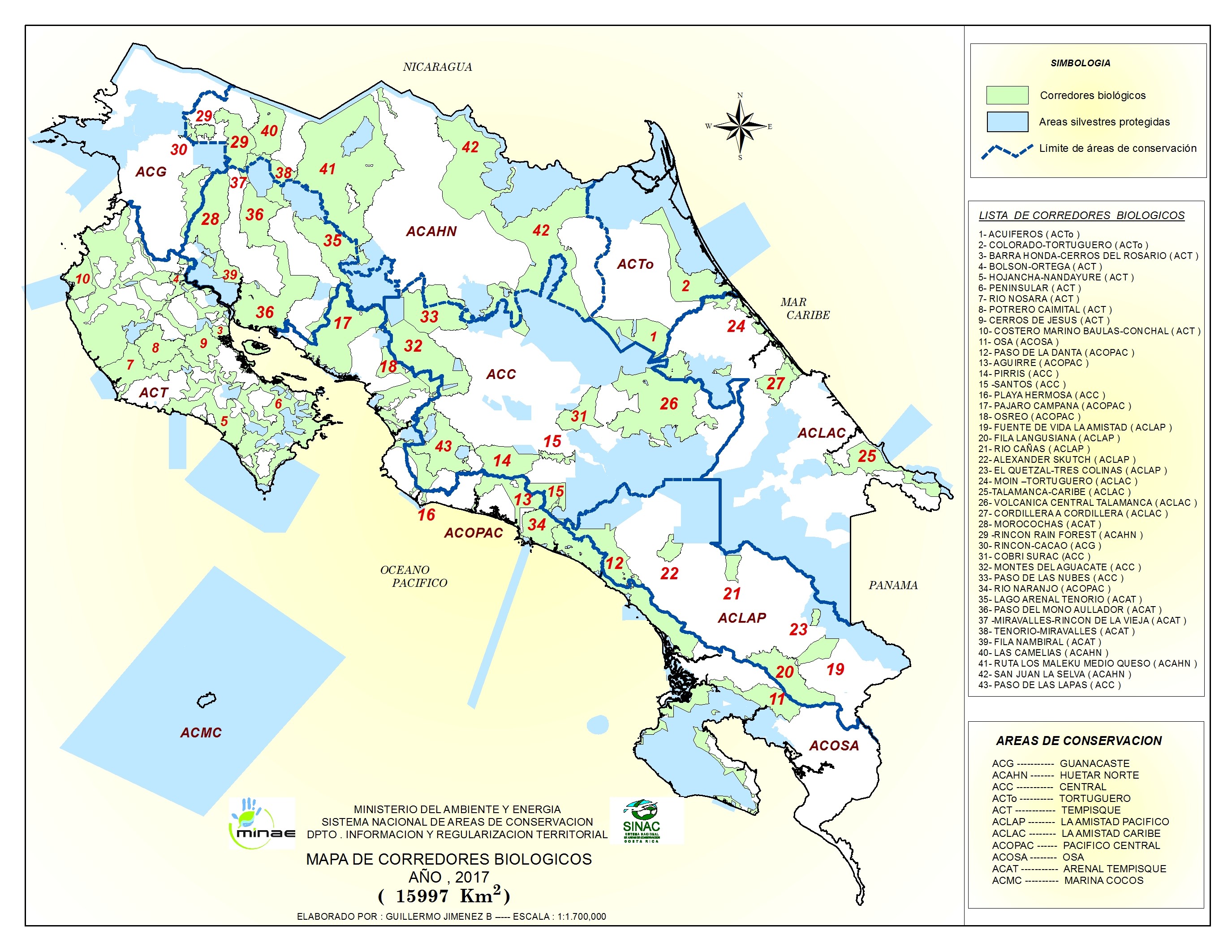 Mapa Corredores Biológicos de Costa Rica 2017