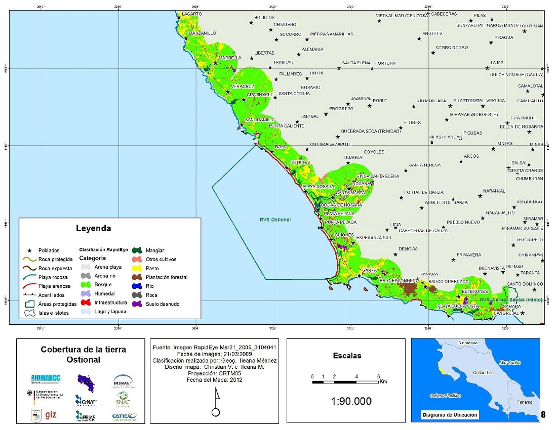 Mapa de la cobertura de la tierra en Ostional