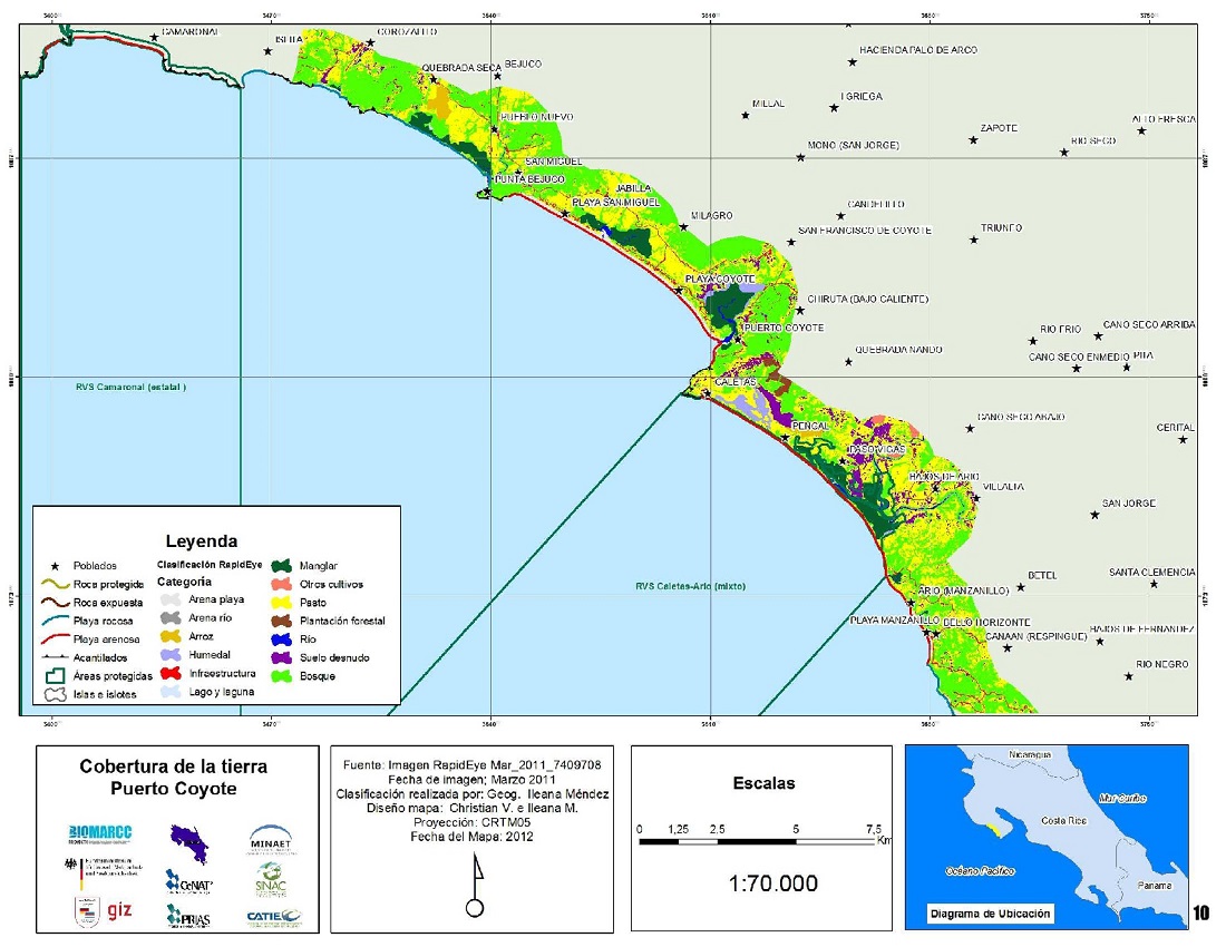 Mapa de la cobertura de la tierra en Puerto Coyote
