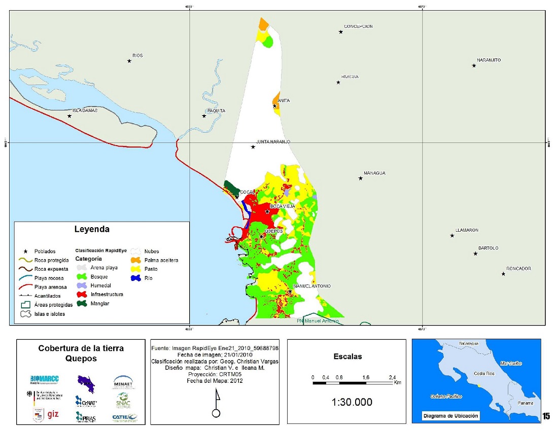 Mapa de la cobertura de la tierra en Quepos