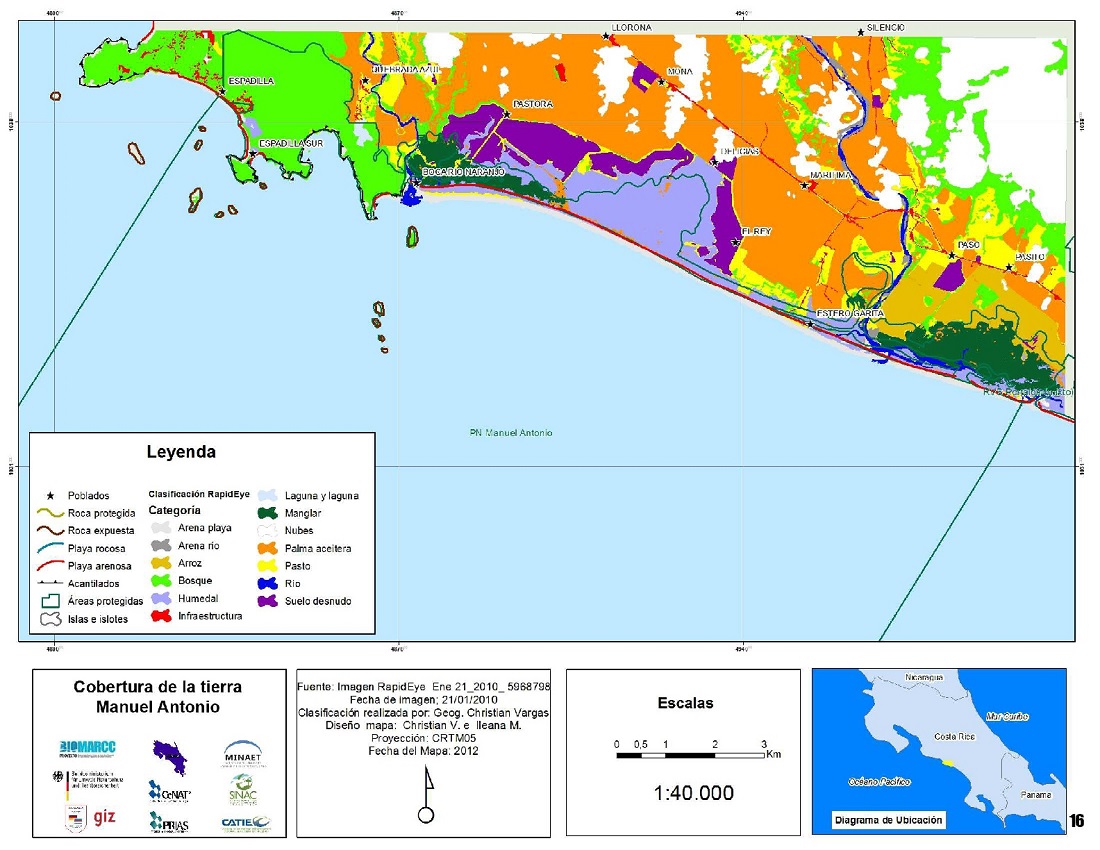 Mapa de la cobertura de la tierra en Manuel Antonio
