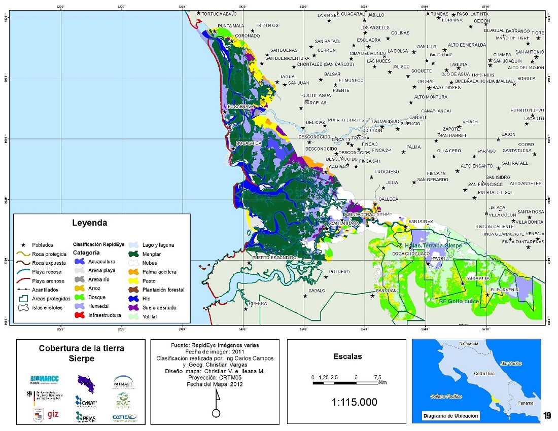 Mapa de la cobertura de la tierra en Sierpe