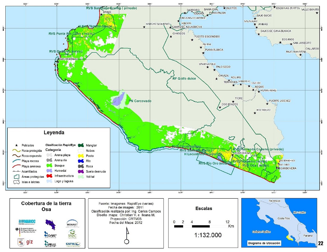 Mapa de la cobertura de la tierra en Osa 