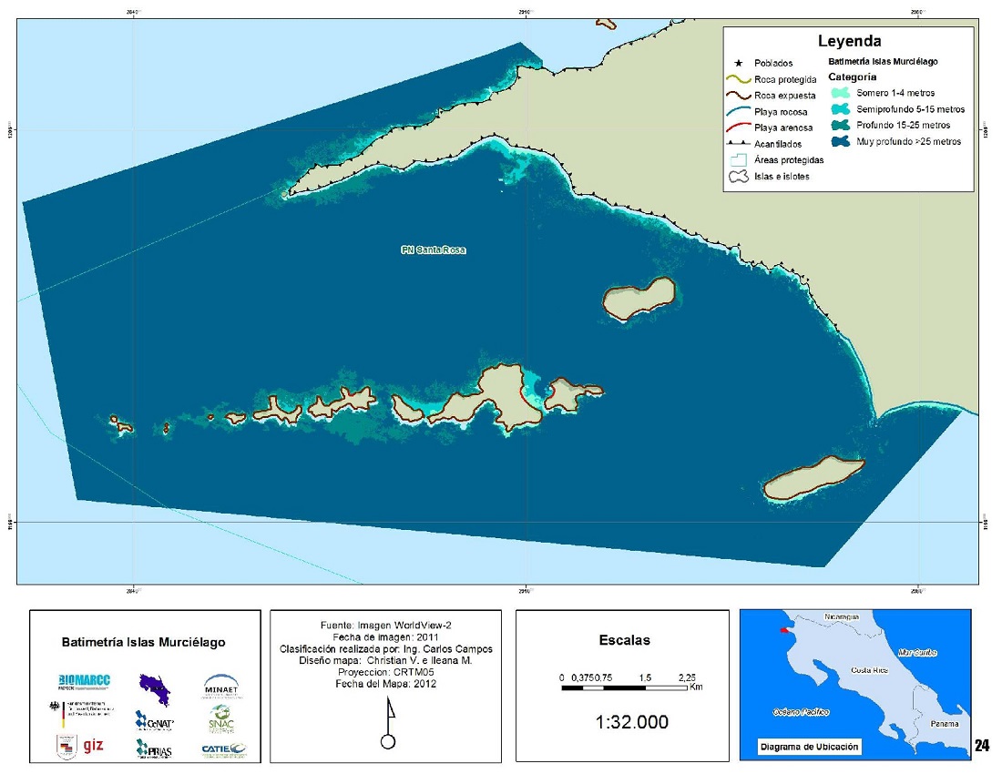 Mapa de la batimetría de las Islas Murciélago 