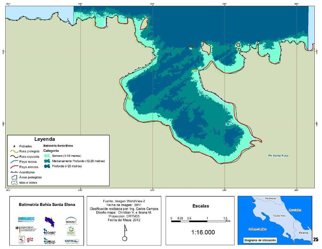 Mapa de la batimetría de la Bahía Santa Elena 
