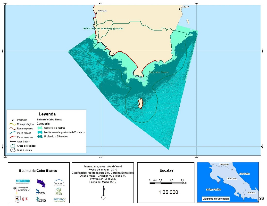 Mapa de la batimetría de Cabo Blanco