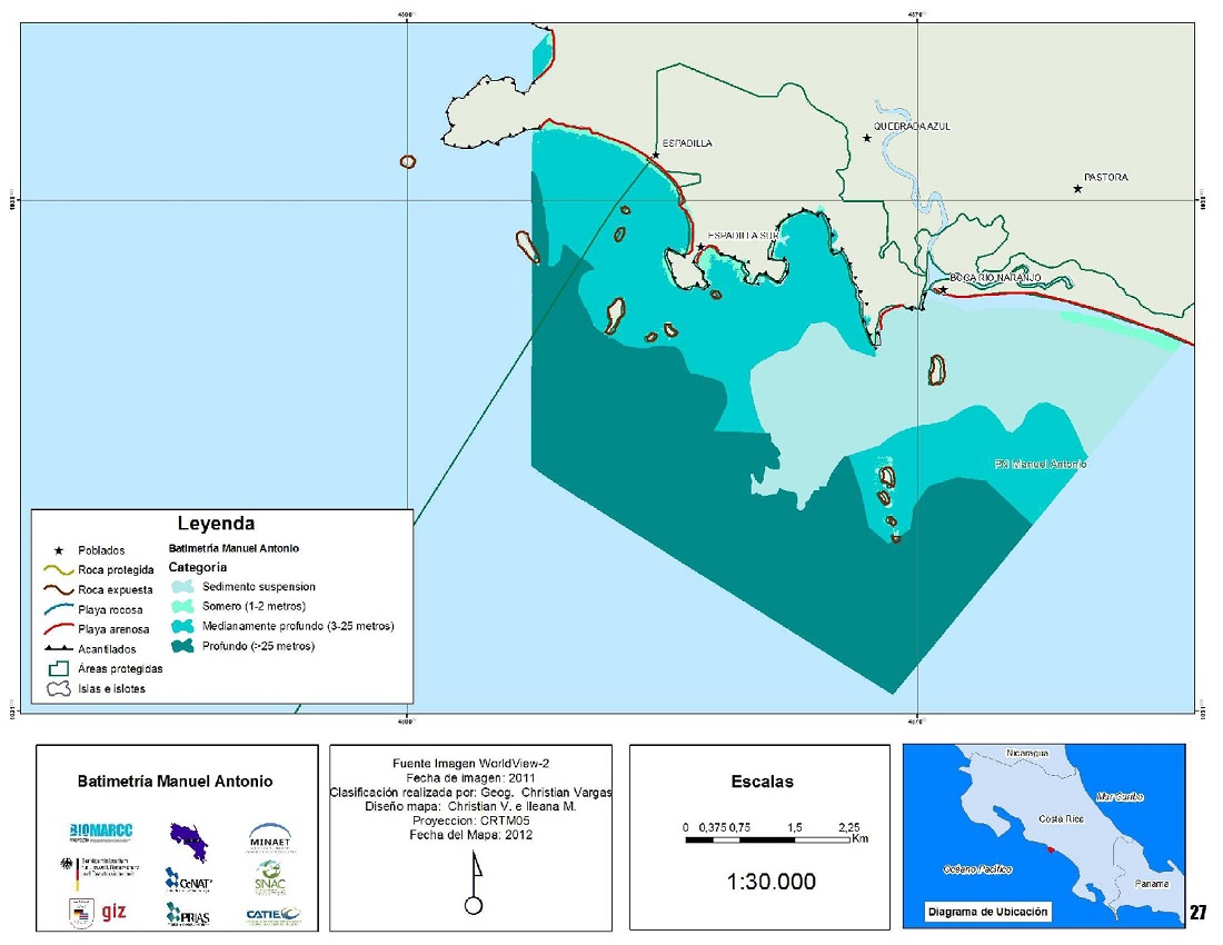 Mapa de la batimetría de Manuel Antonio