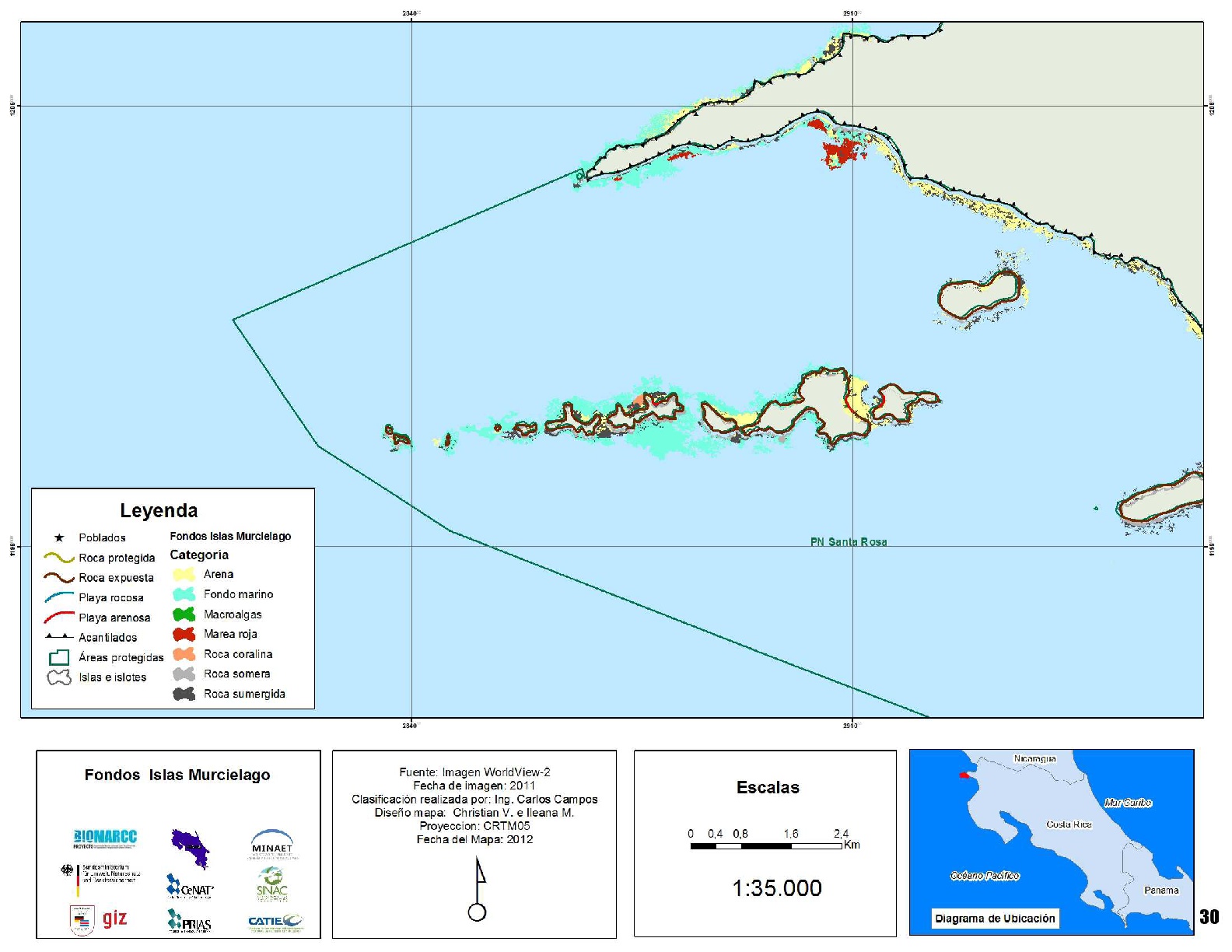 Mapa de los fondos de las Islas Murciélago