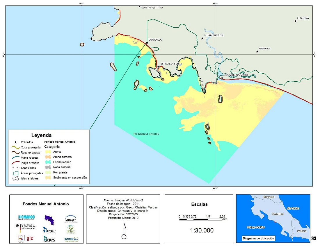 Mapa de los fondos de Manuel Antonio